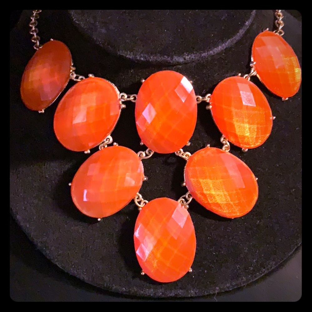 Statement Necklace - Orange Oval Stones